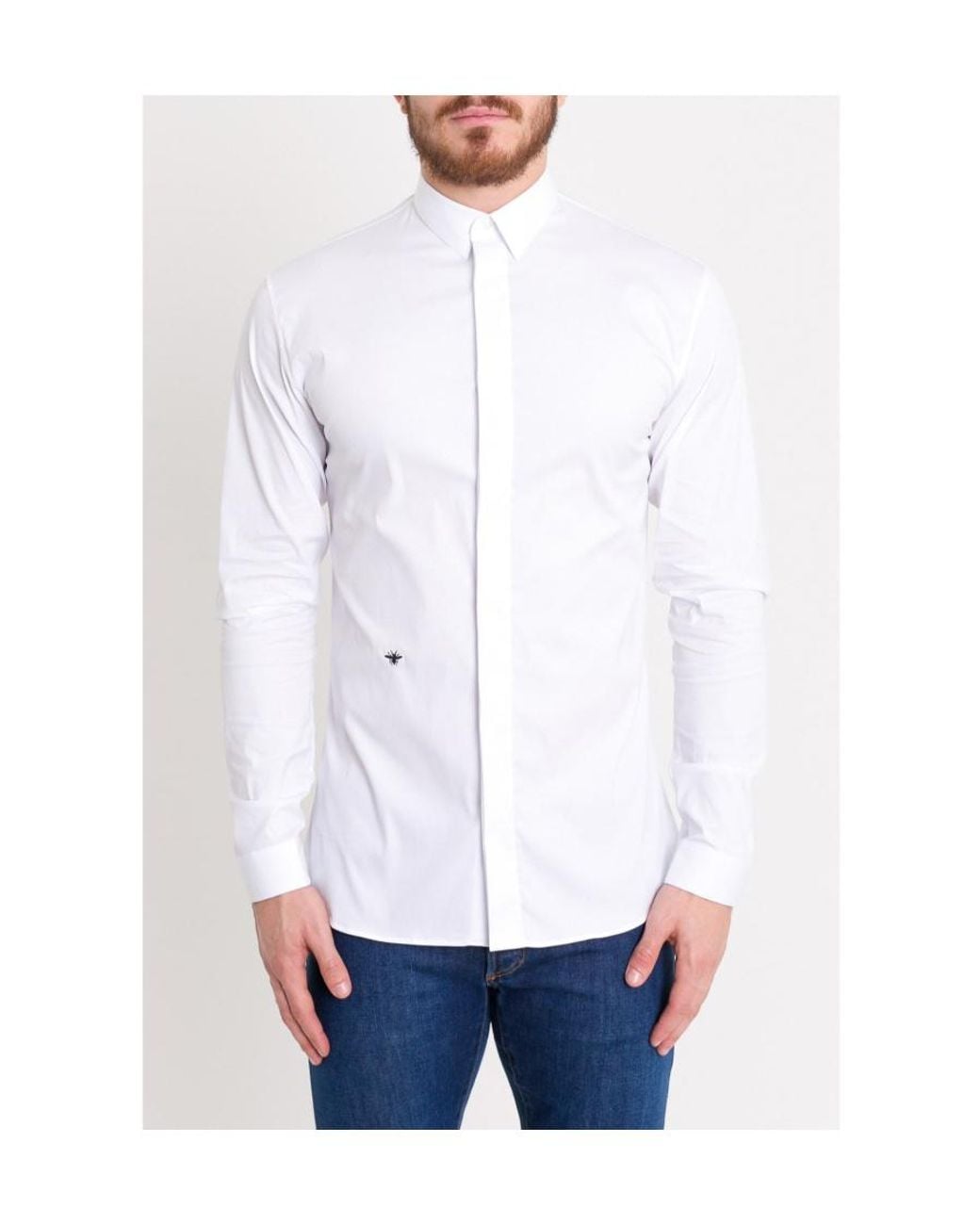 Dior White Homme Bee Embroidered Long-Sleeved Shirt for men