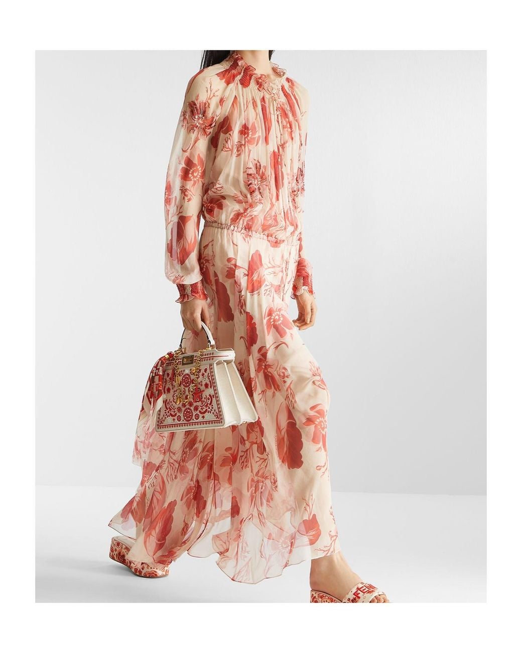Fendi Red Canvas Bag With Coral Bandana Embroidery