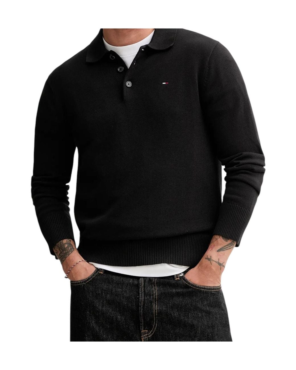 Tommy Hilfiger Black Long-Sleeved Polo Shirt for men