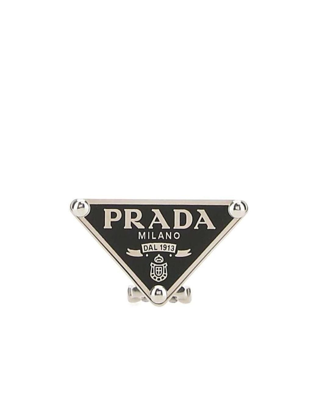 Prada White Triangle Logo-Plaque Earring