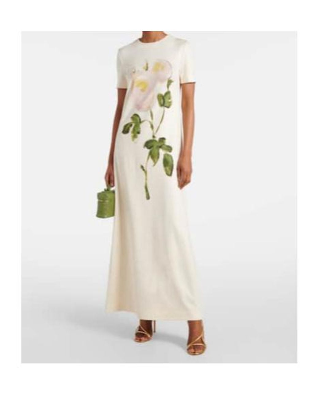 Oscar de la Renta Natural Painted Roses Jersey Maxi Dress