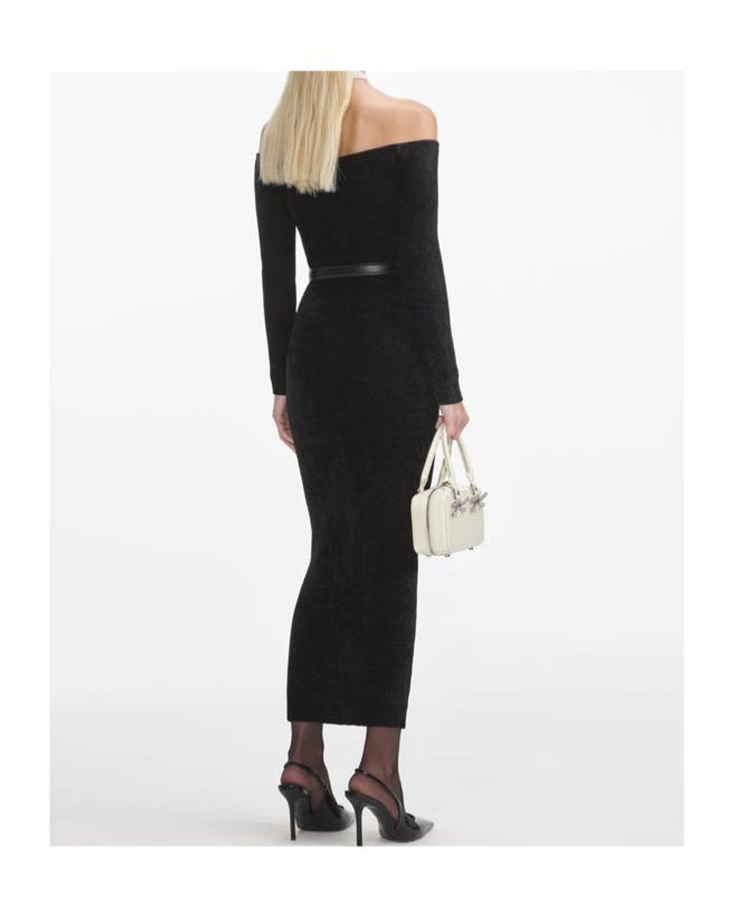 Self-Portrait Black Chenille Knit Midi Dress