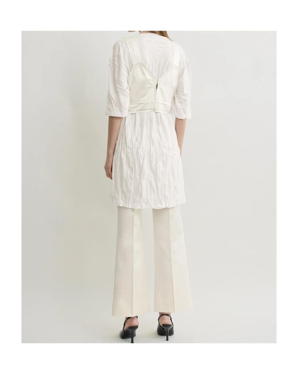 Totême White Totême V-Neck Cropped Satin Top
