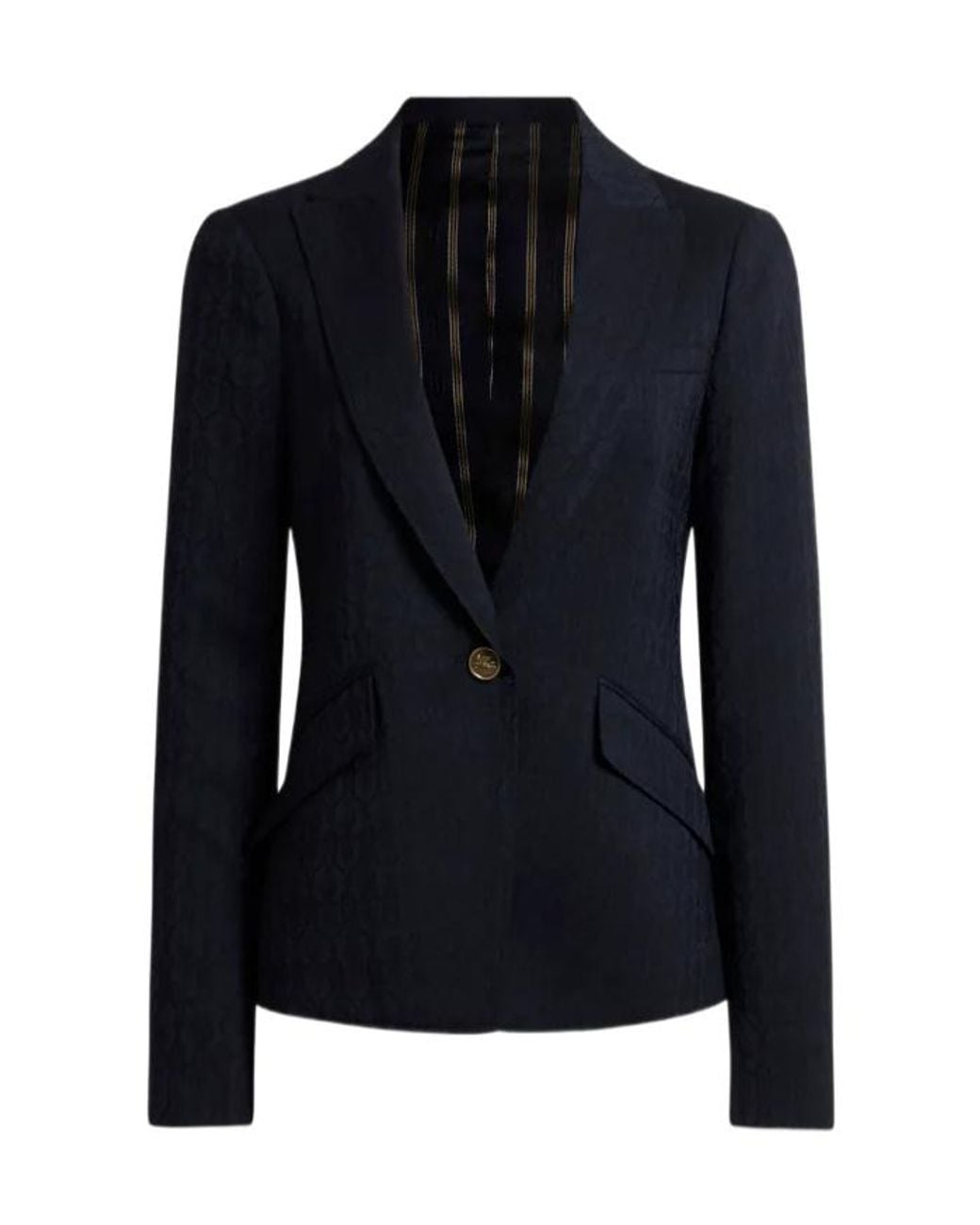 Etro Blue Single-Breasted Wool Jacquard Jacket