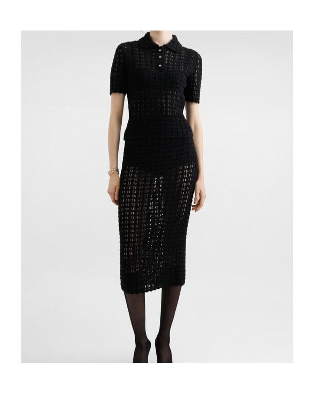 Dolce & Gabbana Black Open-Knit Polo Shirt