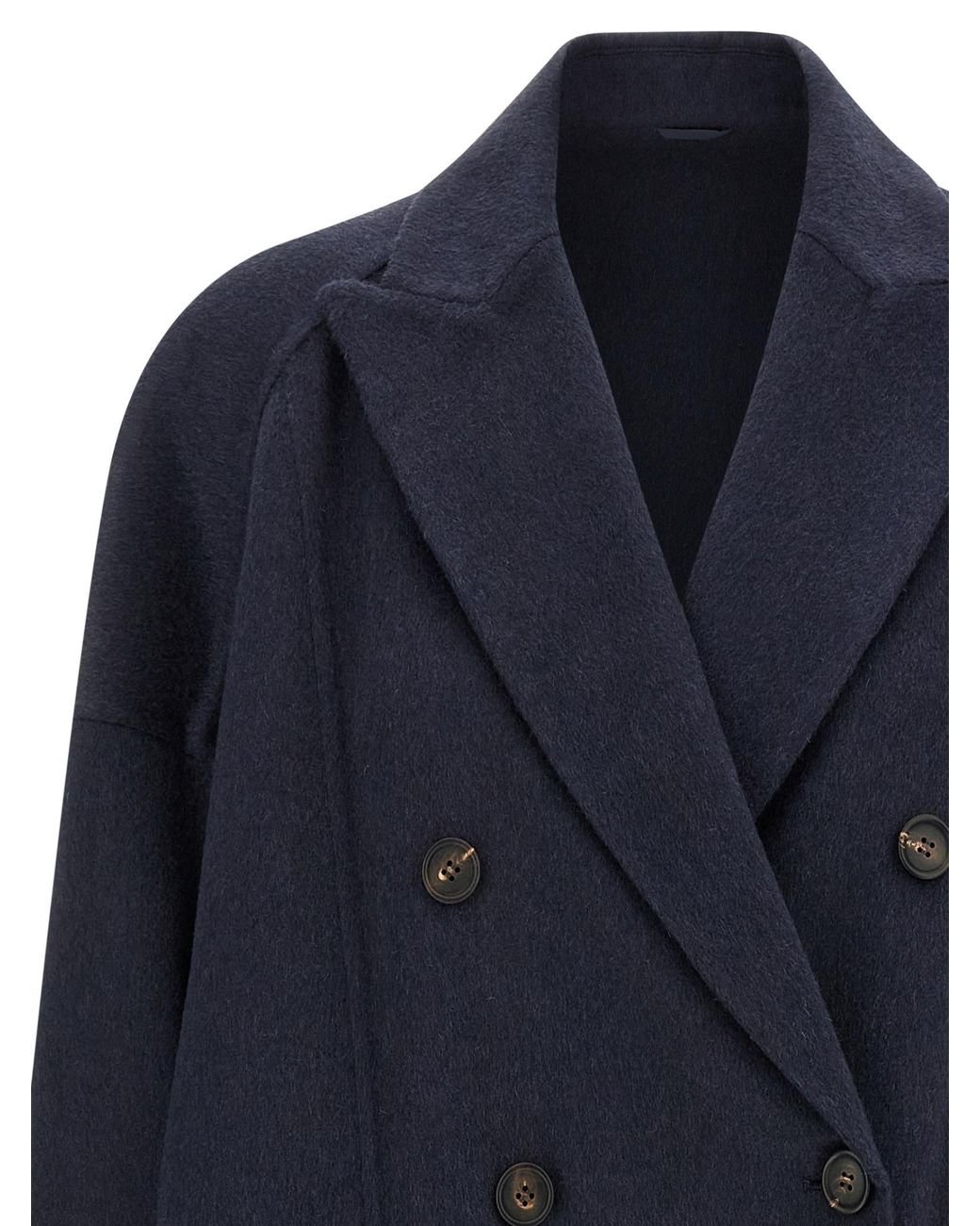 Brunello Cucinelli Blue Double-Breasted Cashmere Coat