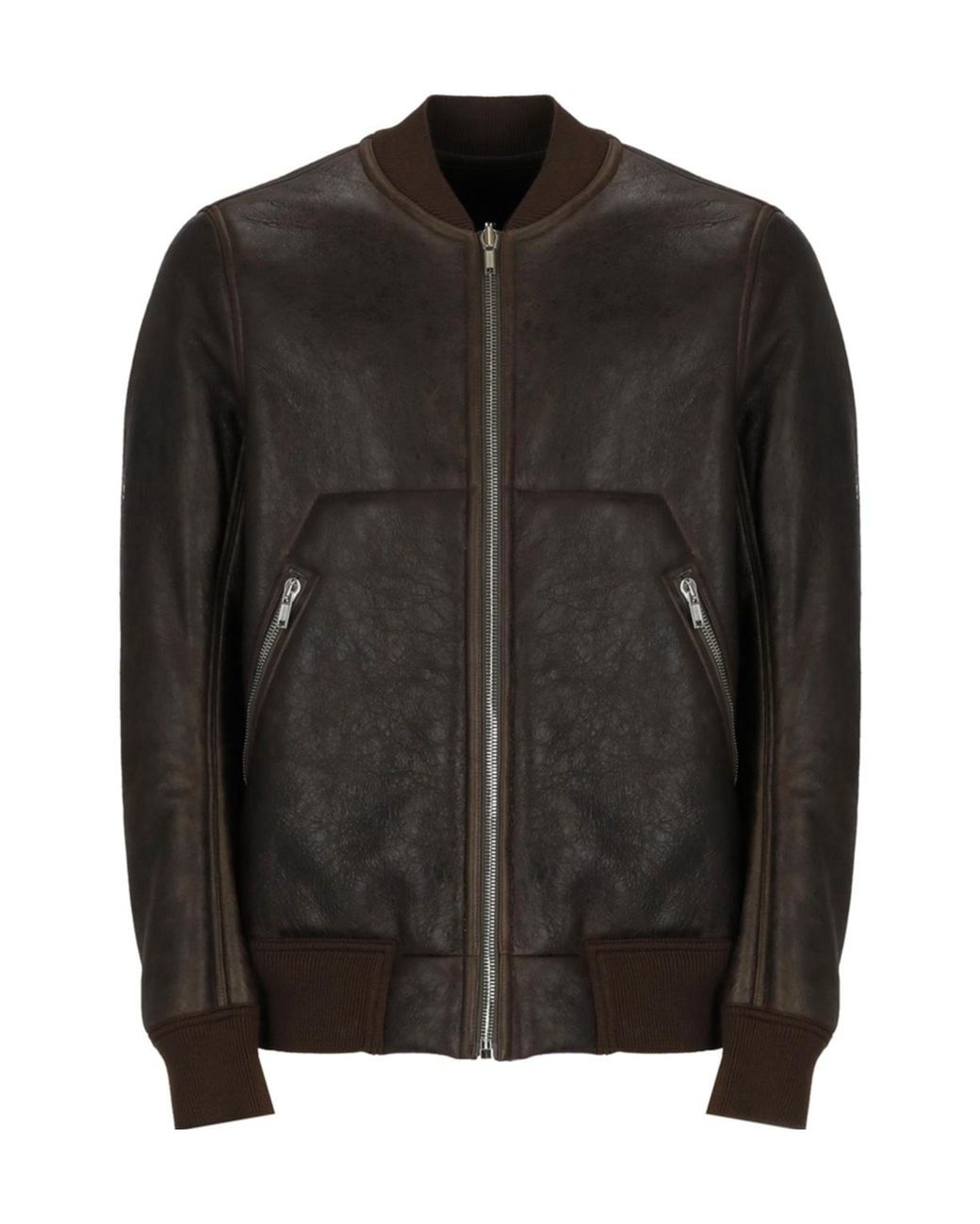 Rick Owens Black Shearling-Lining Leather Bomber Jacket for men
