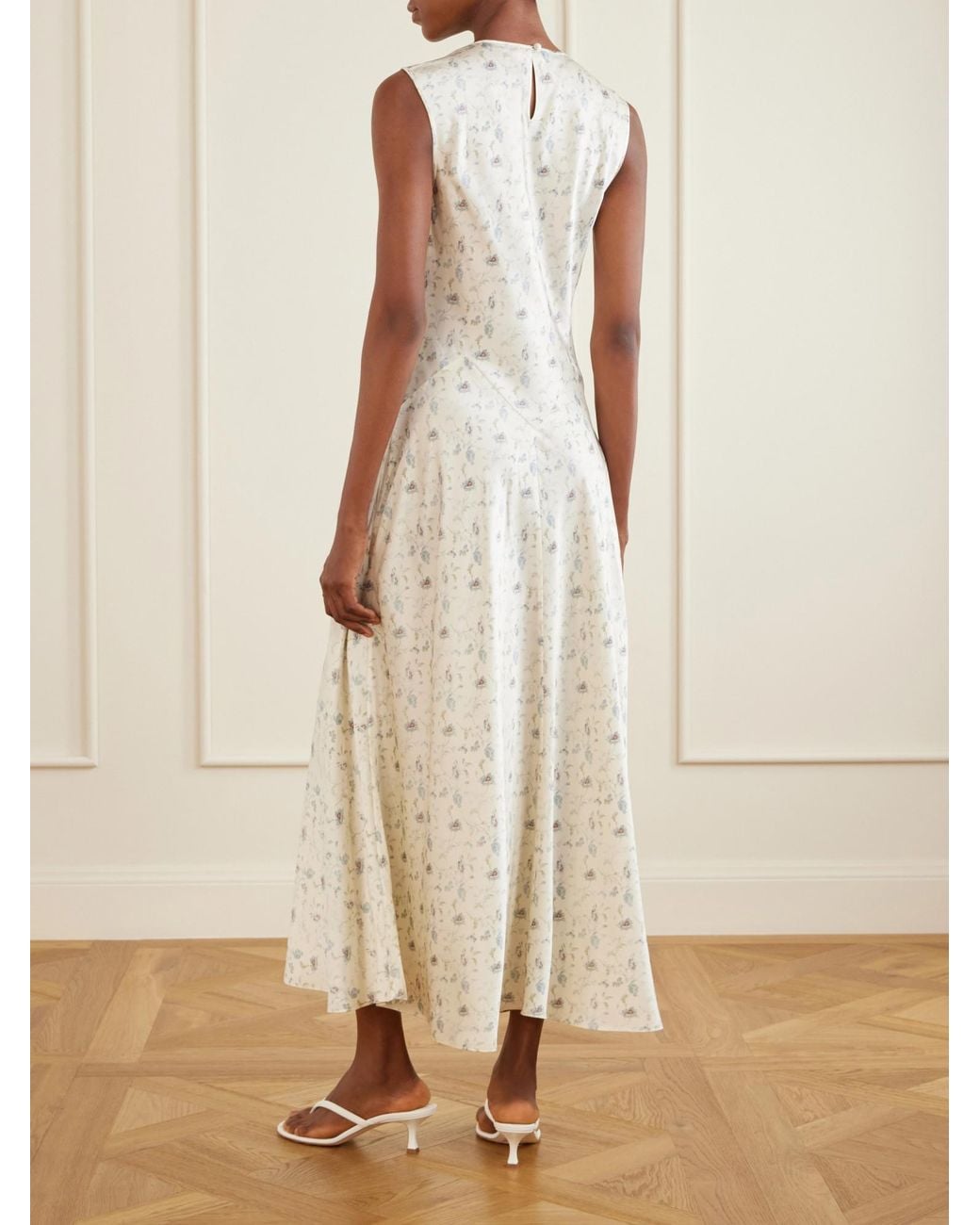 Doen White Floral-Print Silk-Satin Midi Dress
