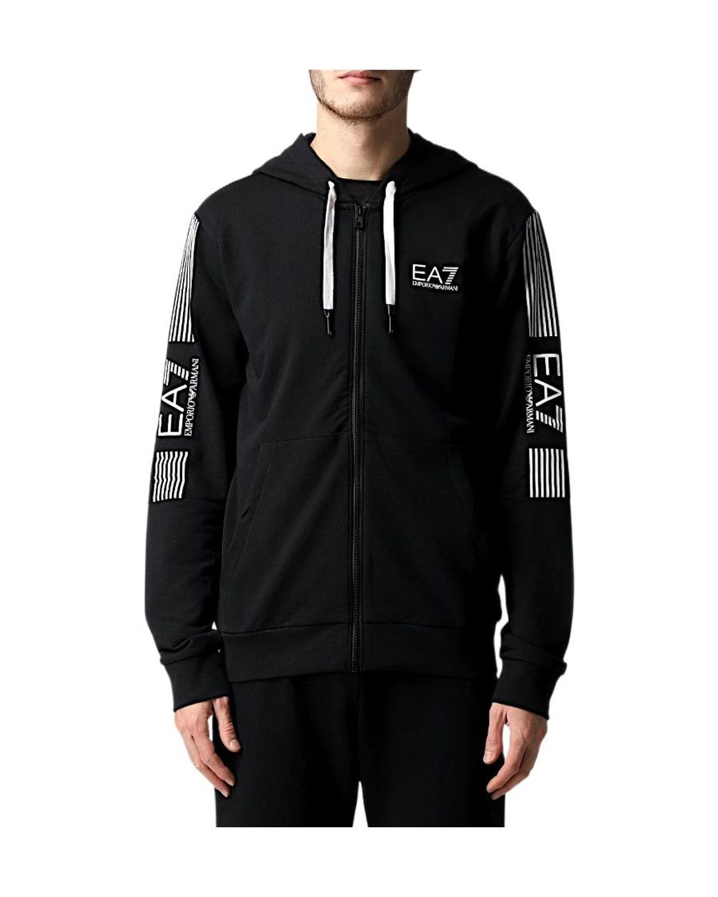 EA7 Black Hooded Casual Jacket for men