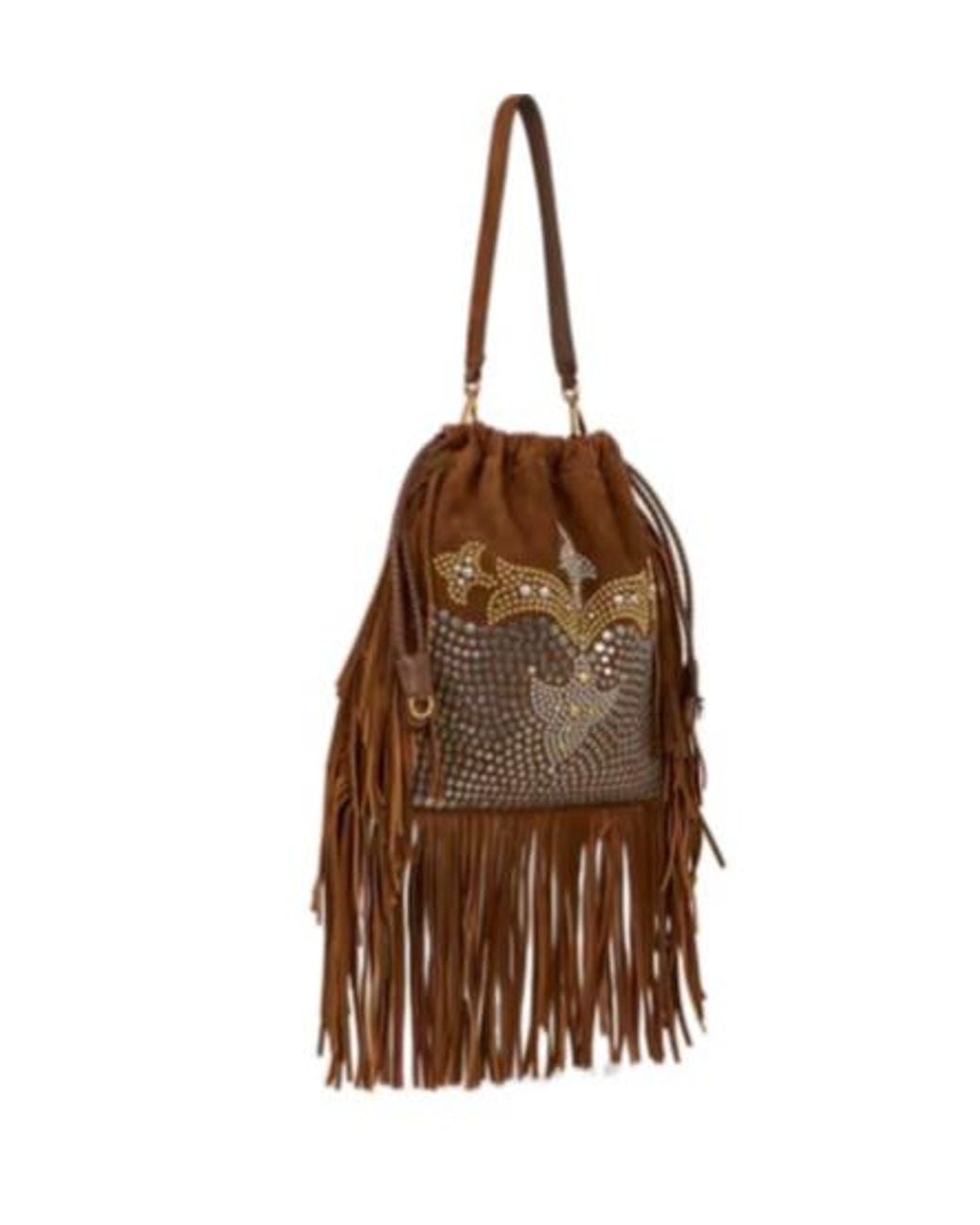 Etro Brown Studded Fringed Shoulder Bag