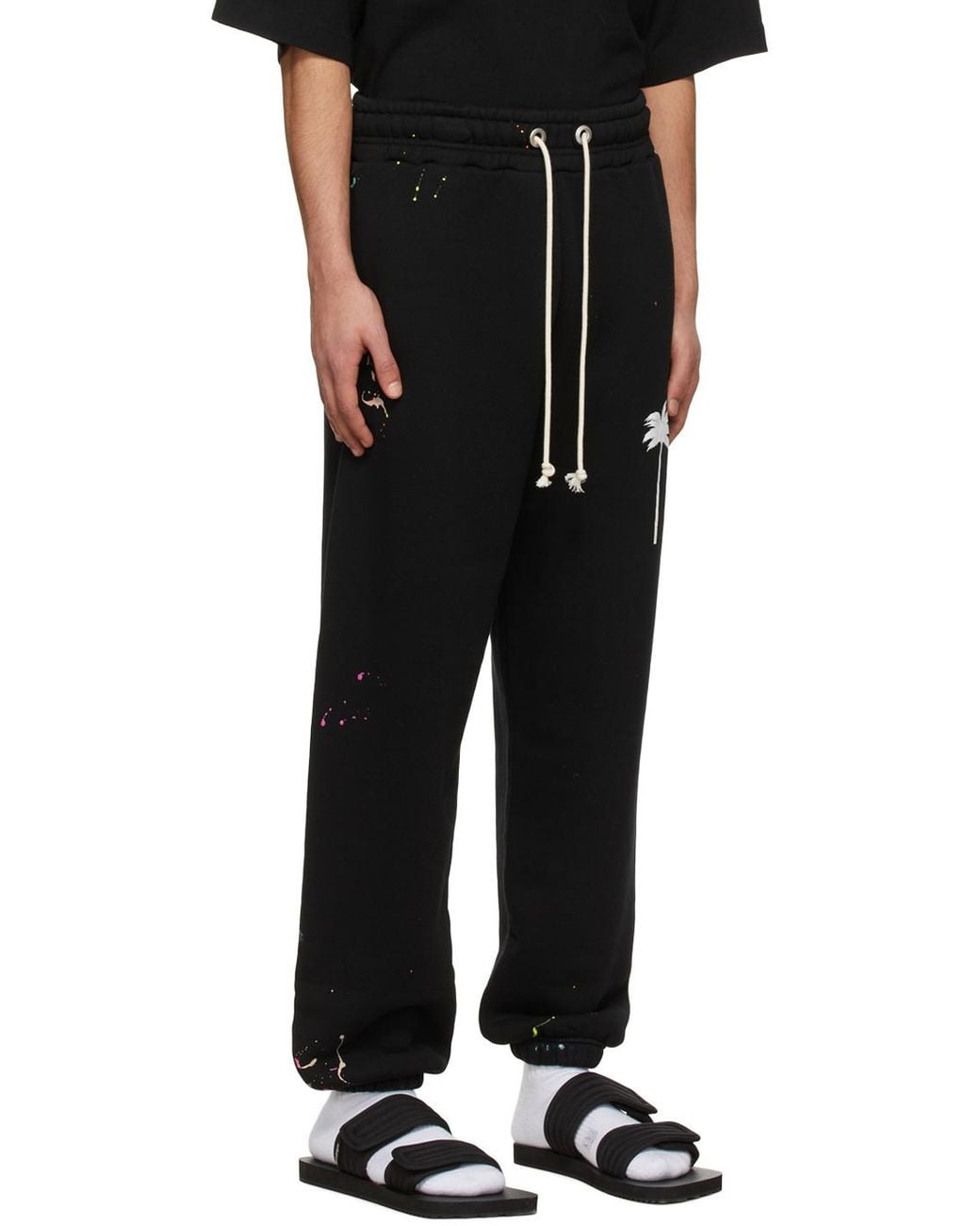 Palm Angels Black Painted Logo Print Track Trousers for men
