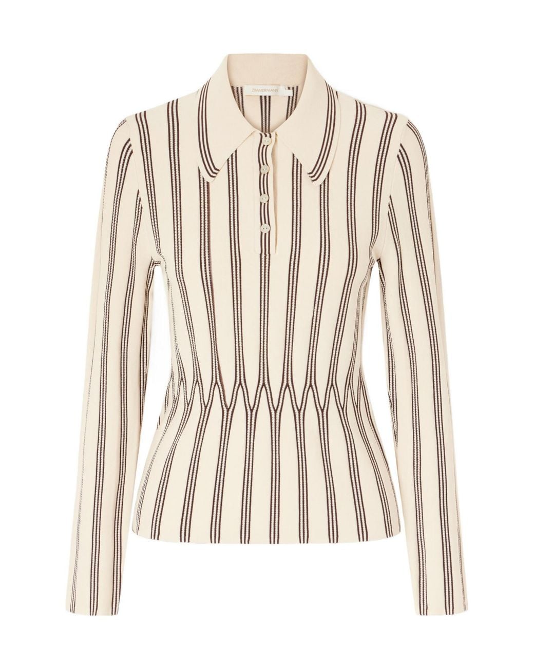 Zimmermann Natural Striped Knitted Polo Sweater