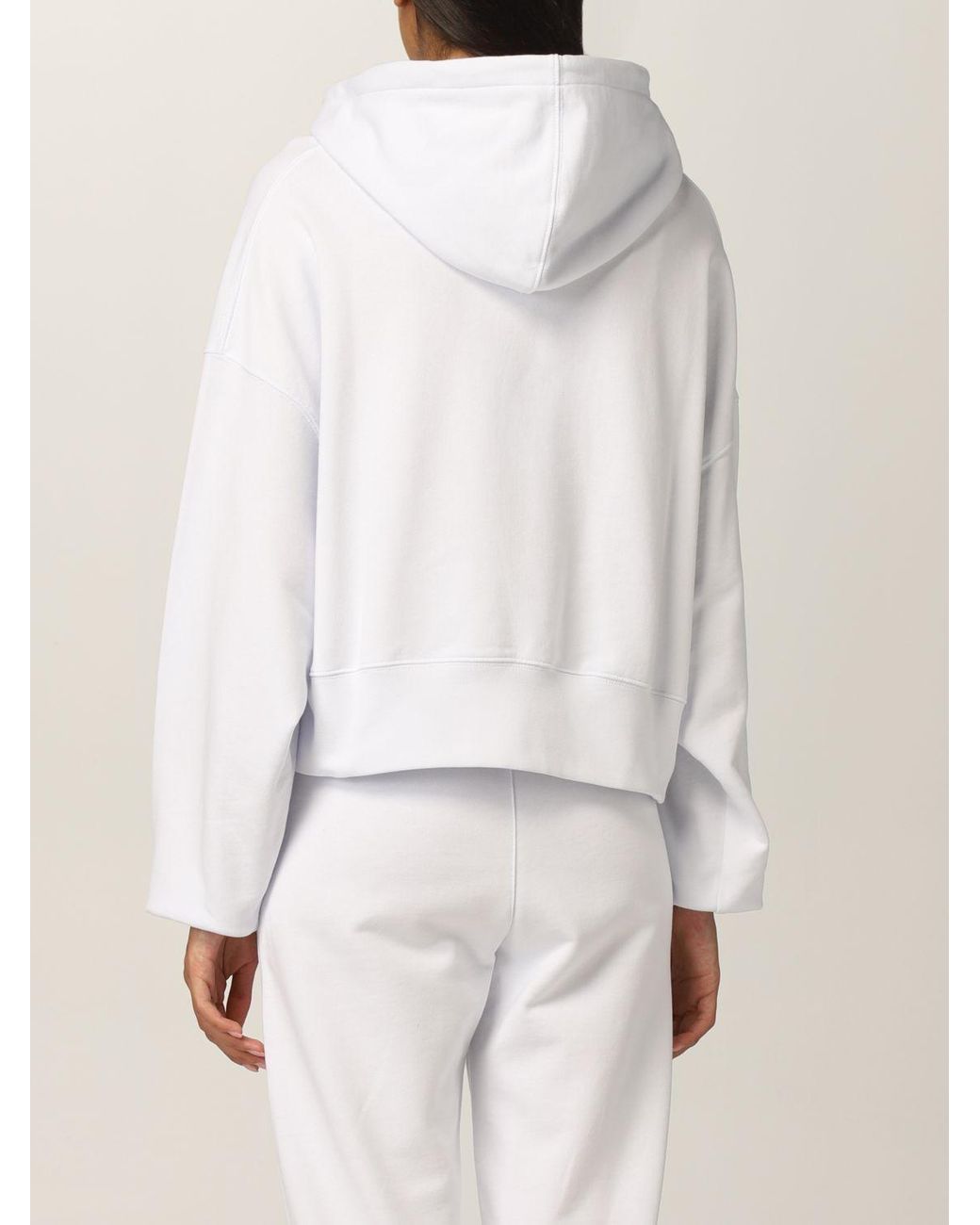MSGM White Logo Printed Drawstring Hoodie