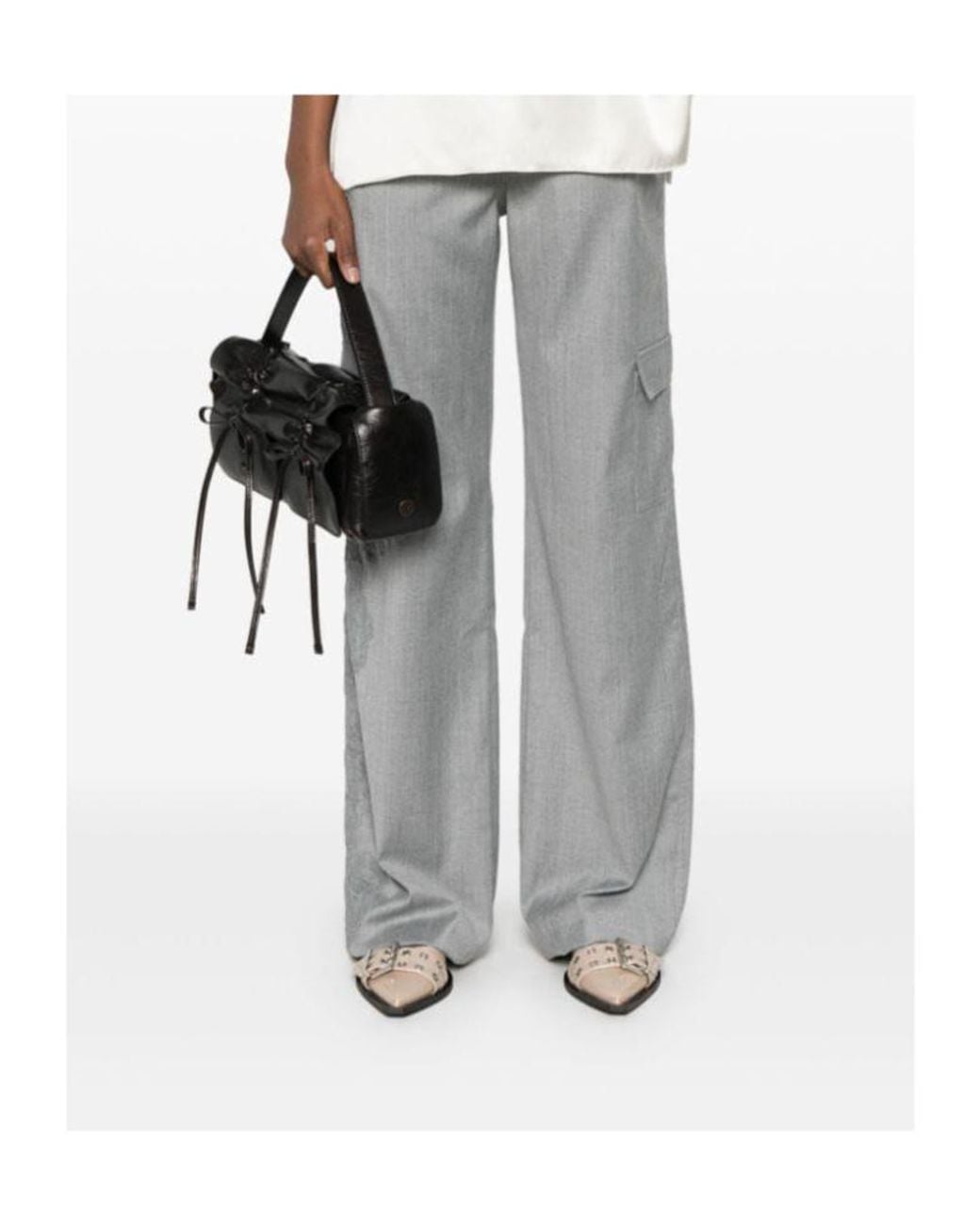 Ermanno Scervino Gray Lace-Embellished Trousers