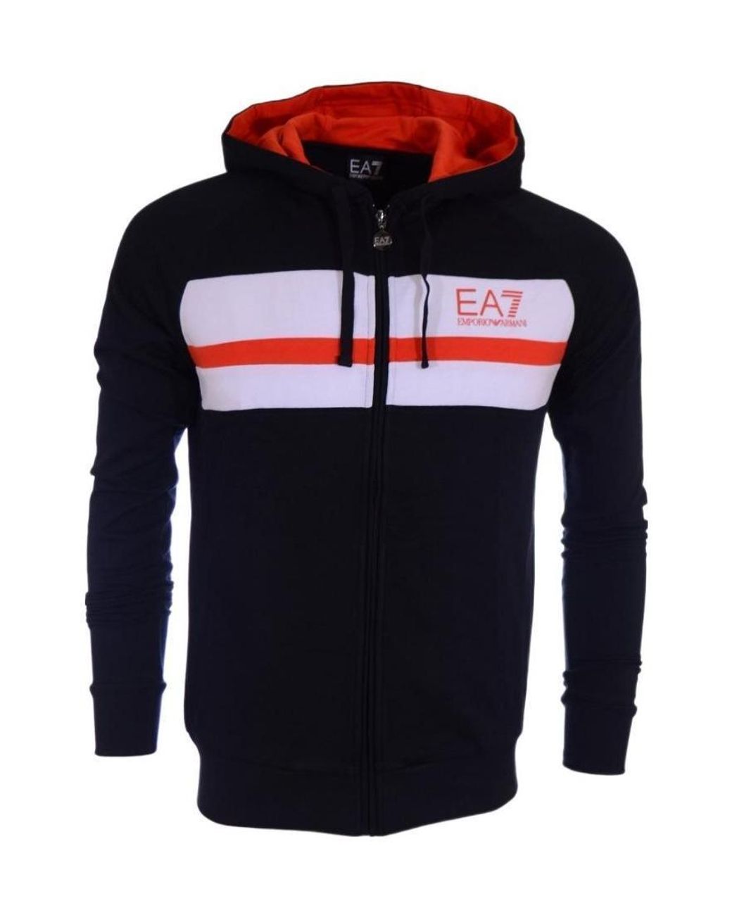 EA7 Blue Logo Printed Hooded Casual Jacket for men