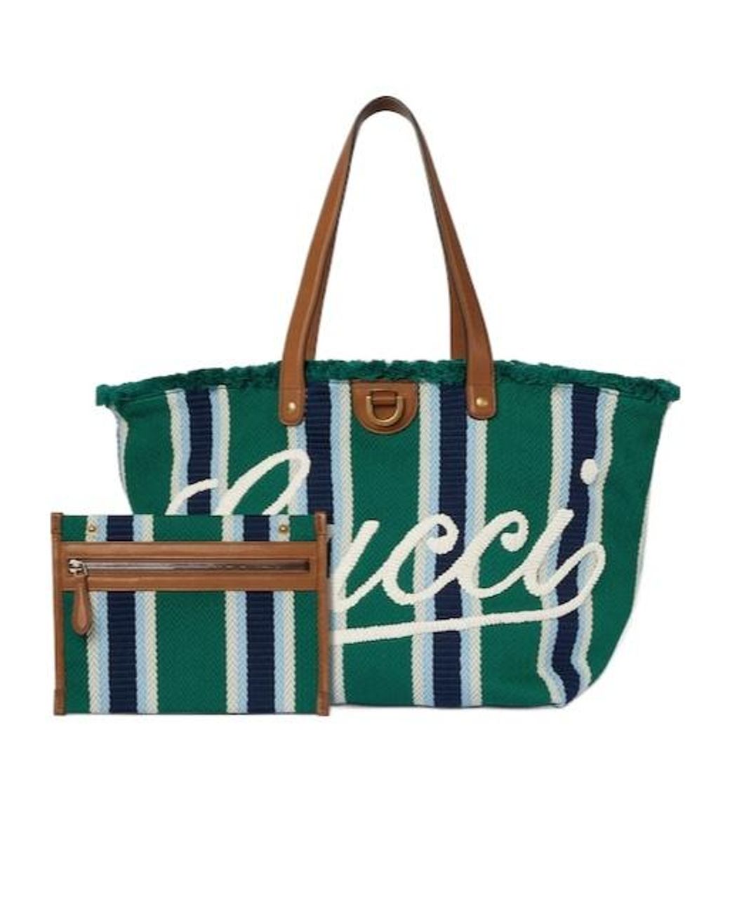 Gucci Green Medium Embroidered Canvas Tote Bag for men