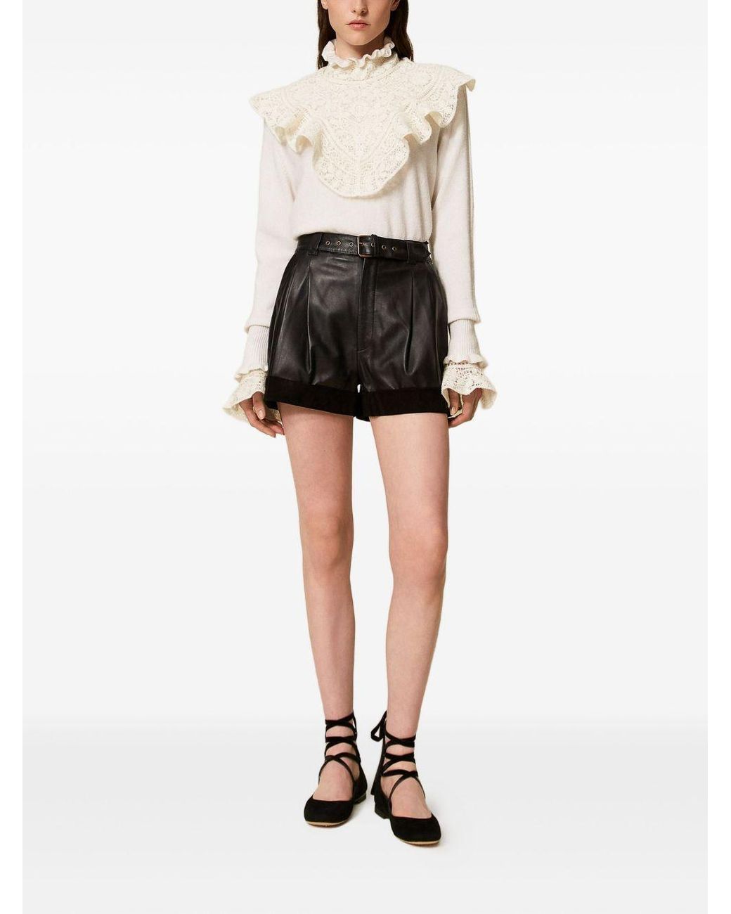 Twinset White Lace-Trimmed Ruffled Jumper