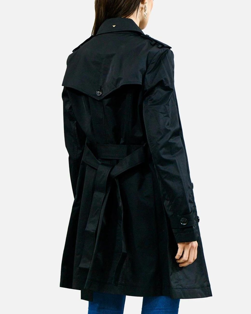 Armani Jeans Blue Double-Breasted Medium-Length Trench Coat