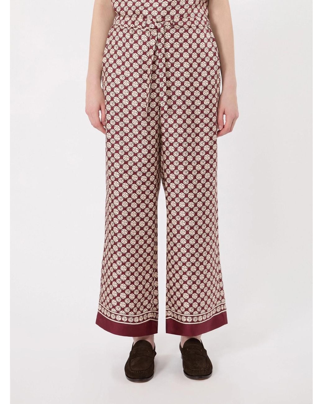 Max Mara Pink 'S Printed Twill Wide Leg Trousers