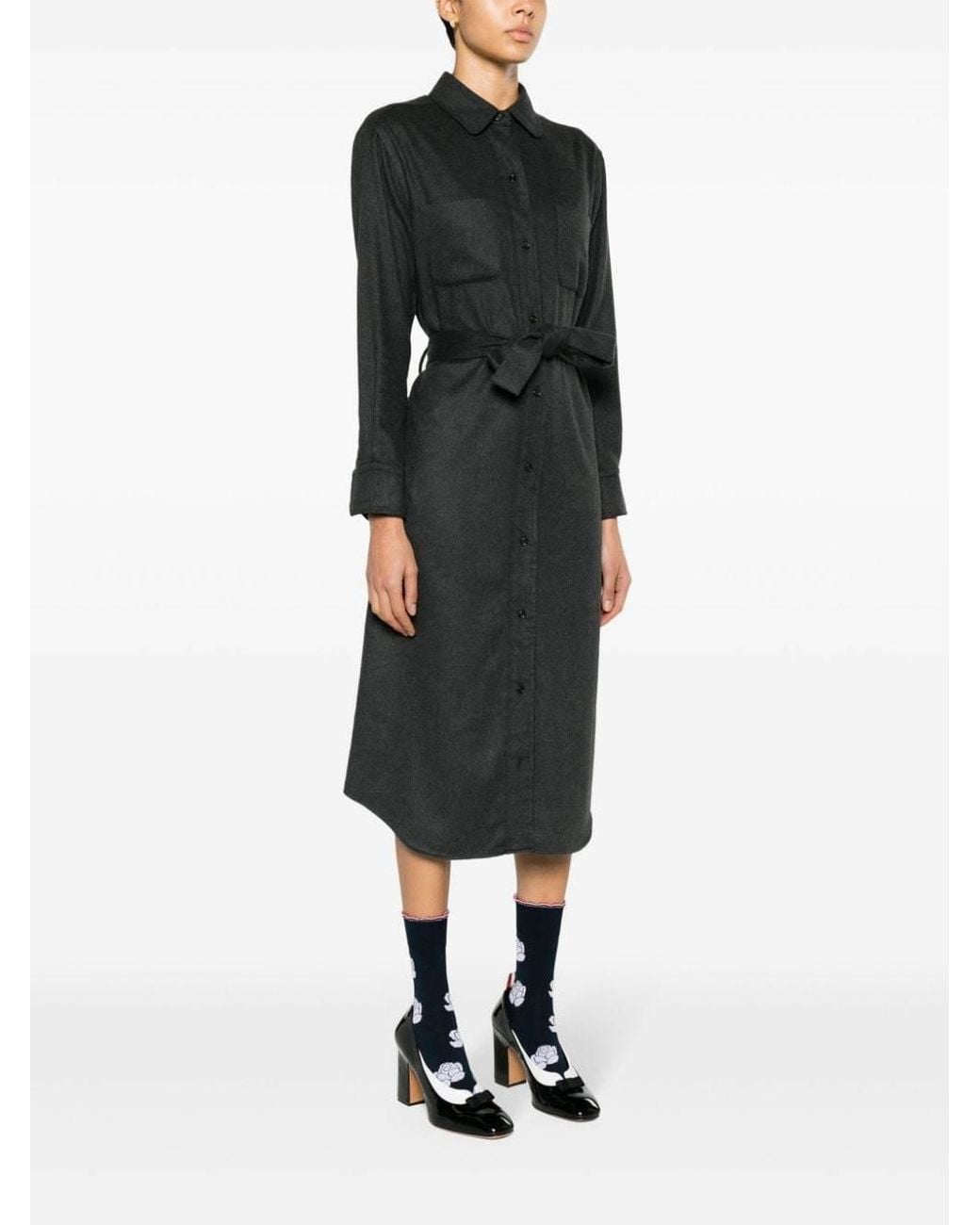 Thom Browne Black Belted Midi Shirt Dress
