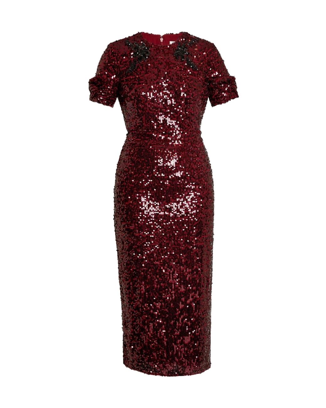 Erdem Red Embellished Sequined Georgette Midi Dress
