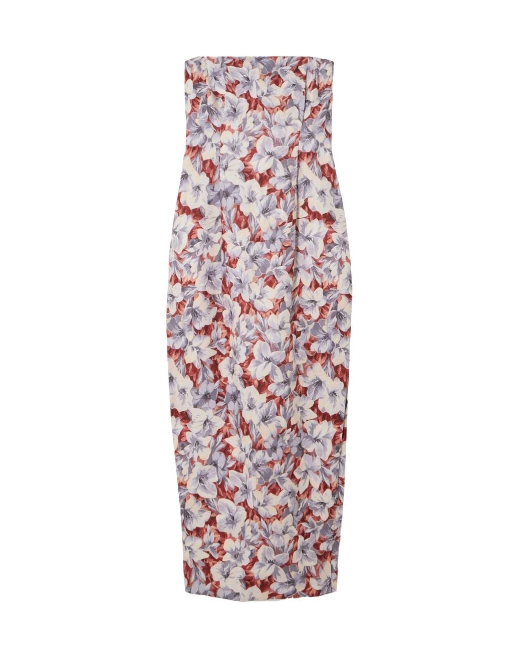Posse Multicolor Rosalie Strapless Pleated Floral-Print Linen Midi Dress