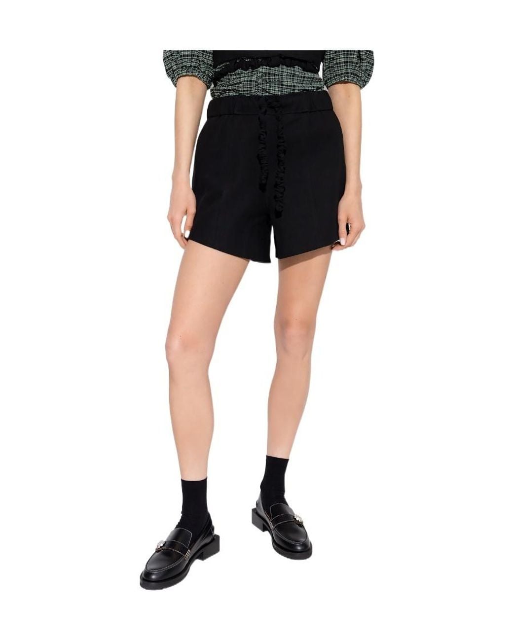 Ganni Black Elasticated Waist Drawstring Shorts