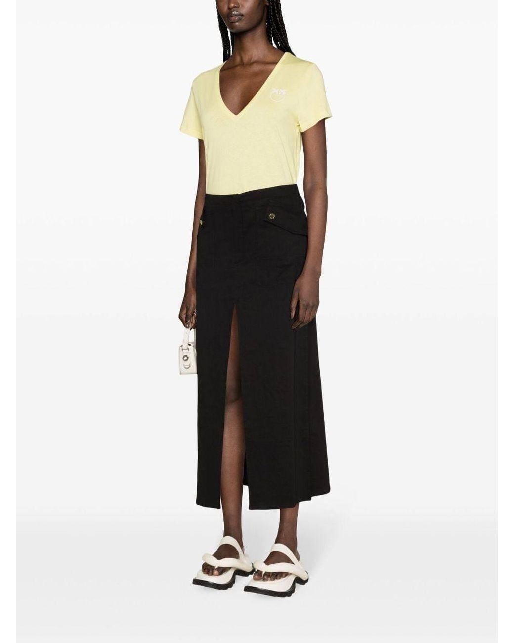 Pinko Black Side-Slit Midi Skirt