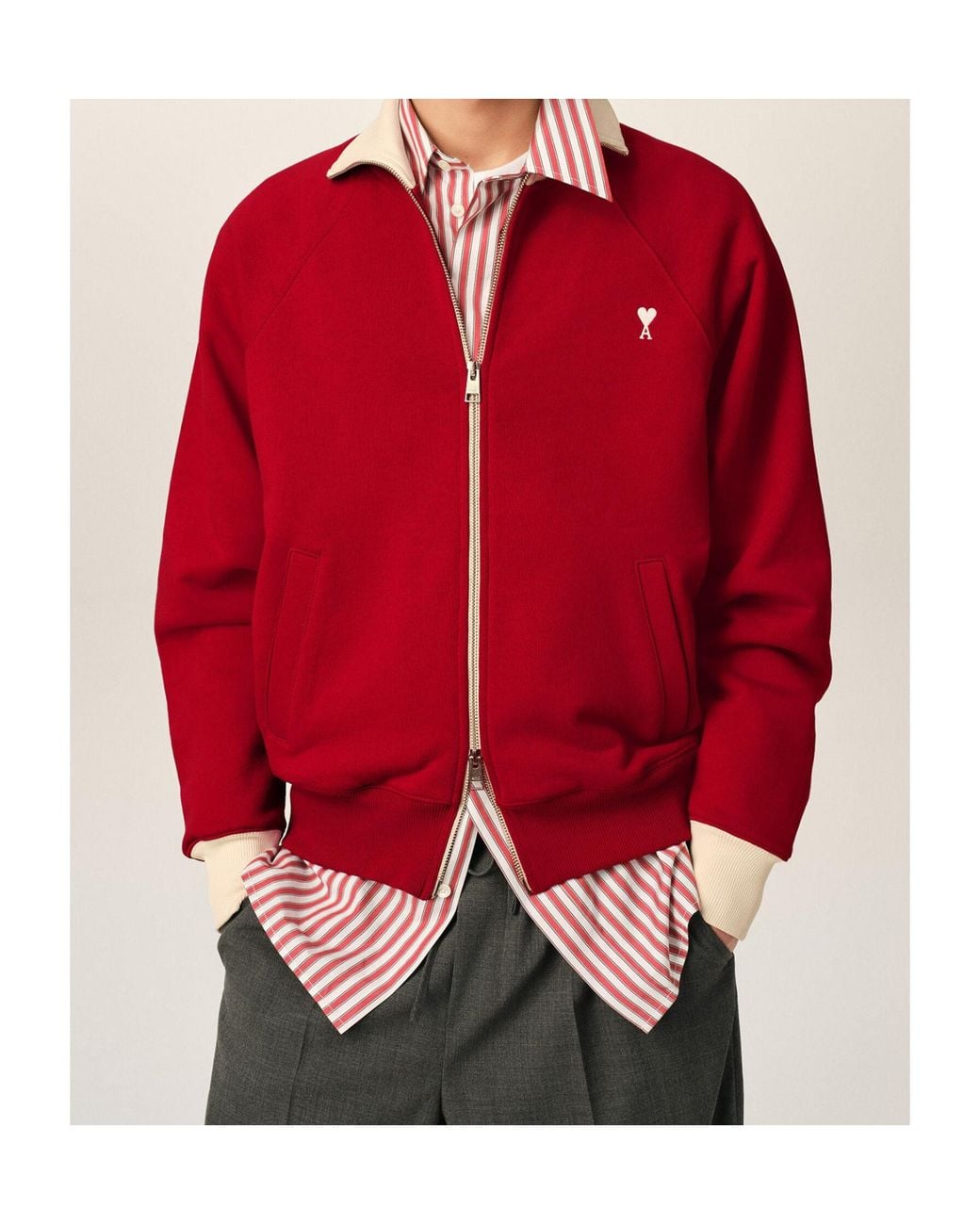 AMI Red Ami Ami De Coeur Zipped Sweatshirt for men