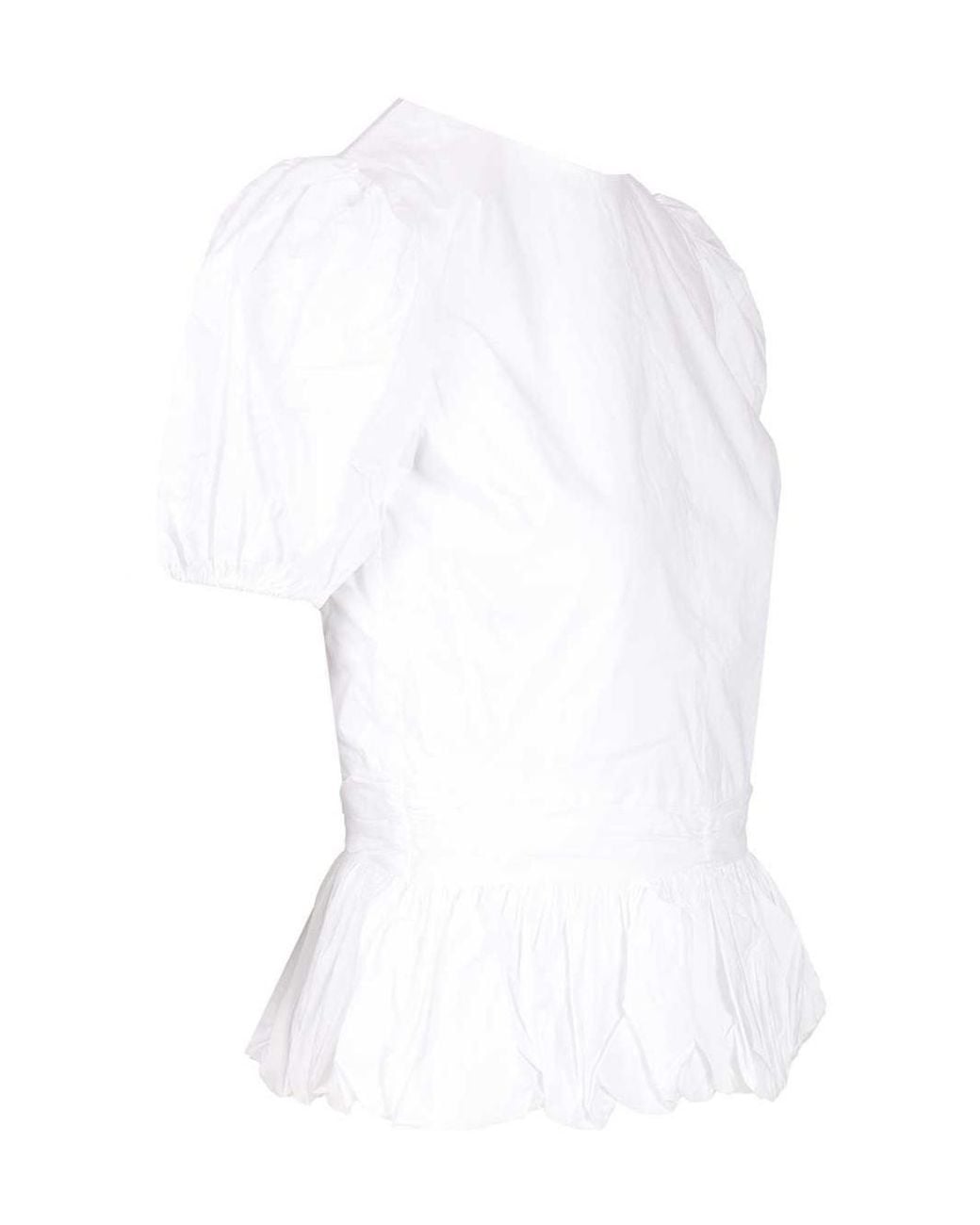 ROTATE BIRGER CHRISTENSEN White Short Puff Sleeved Crewneck Straight Top