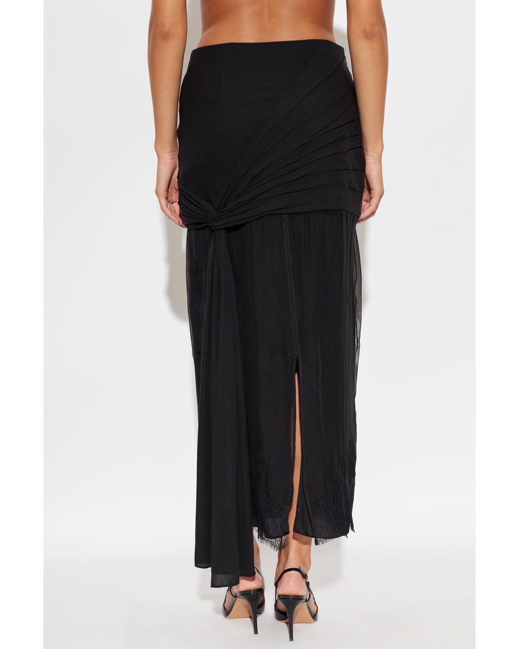 Valentino Black Draped Lace-Trim Skirt