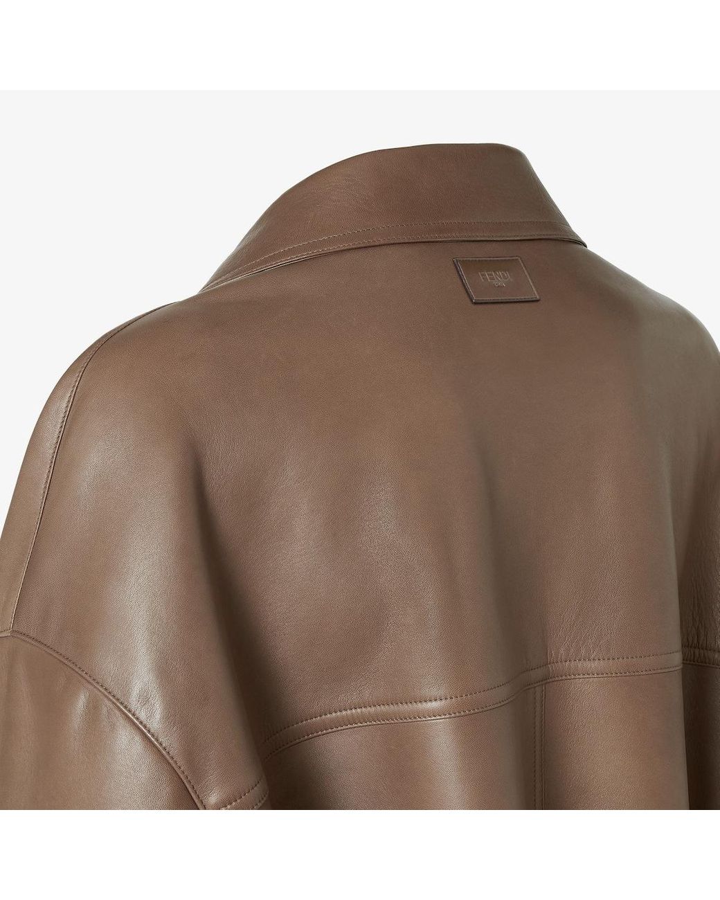 Fendi Brown Double Breasted Leather Pea Coat for men