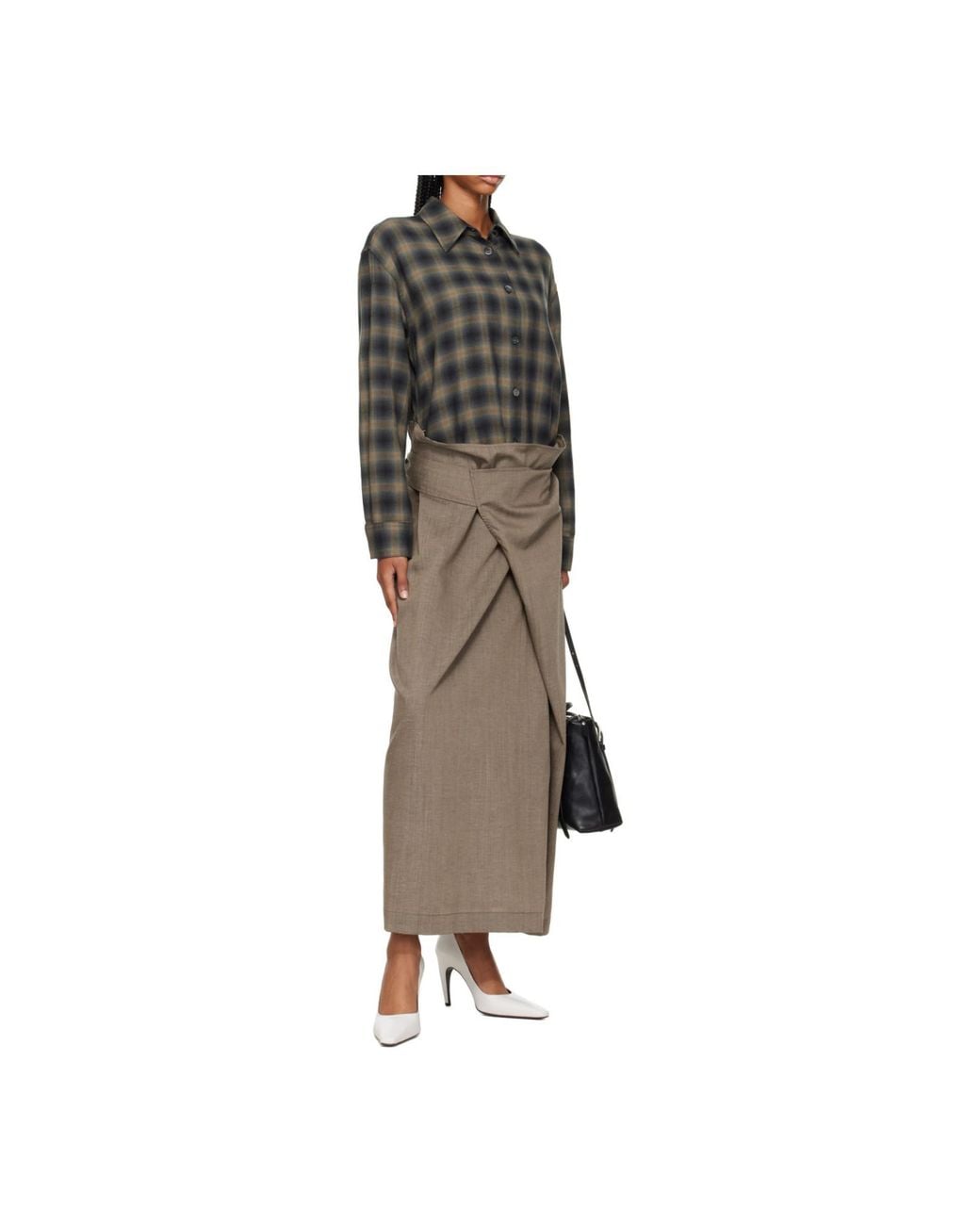 Our Legacy Gray Twisted Check Shirt Dress