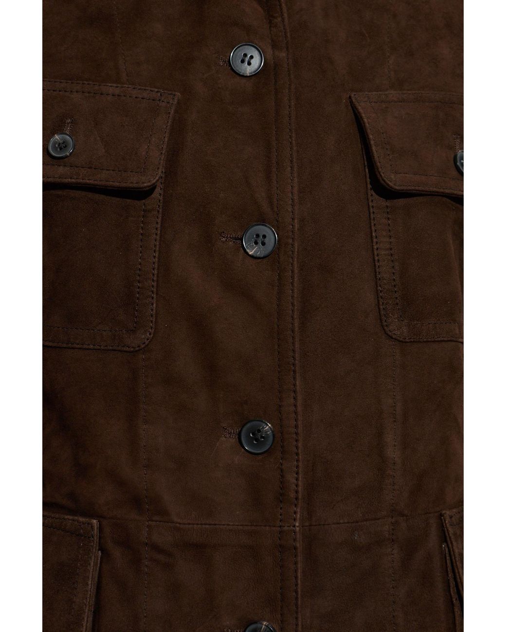 AllSaints Brown Roiya Buttoned Leather Jacket