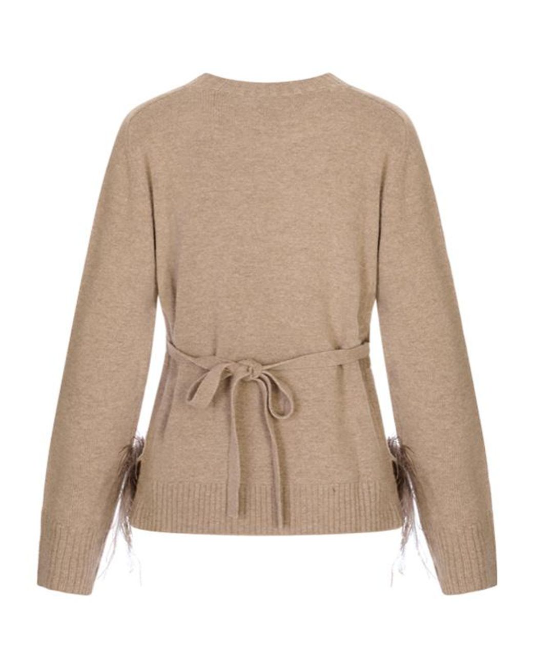 P.A.R.O.S.H. Brown Feather-Trim Tie-Waist Sweater