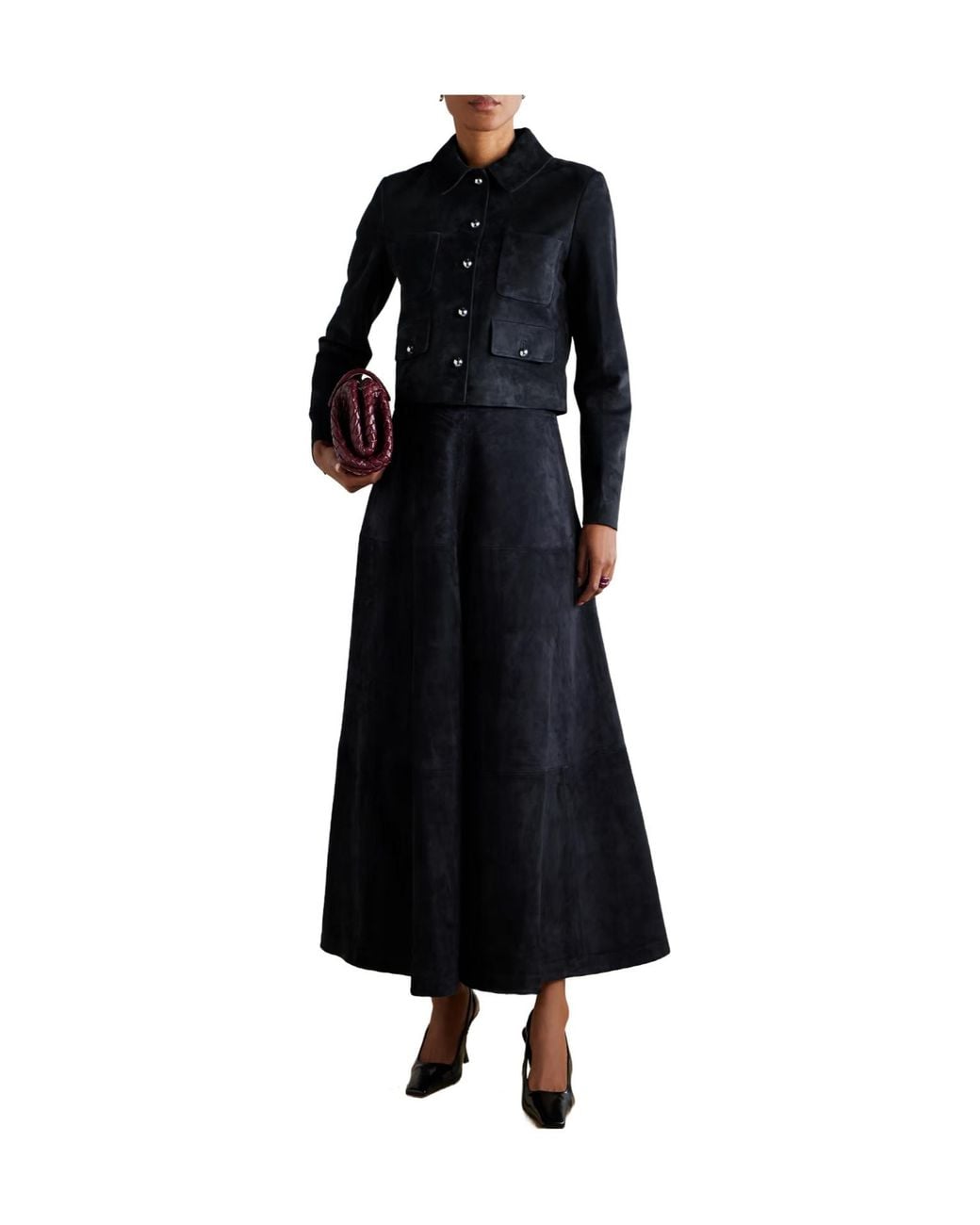 Altuzarra Black Varda Paneled Suede Midi Skirt