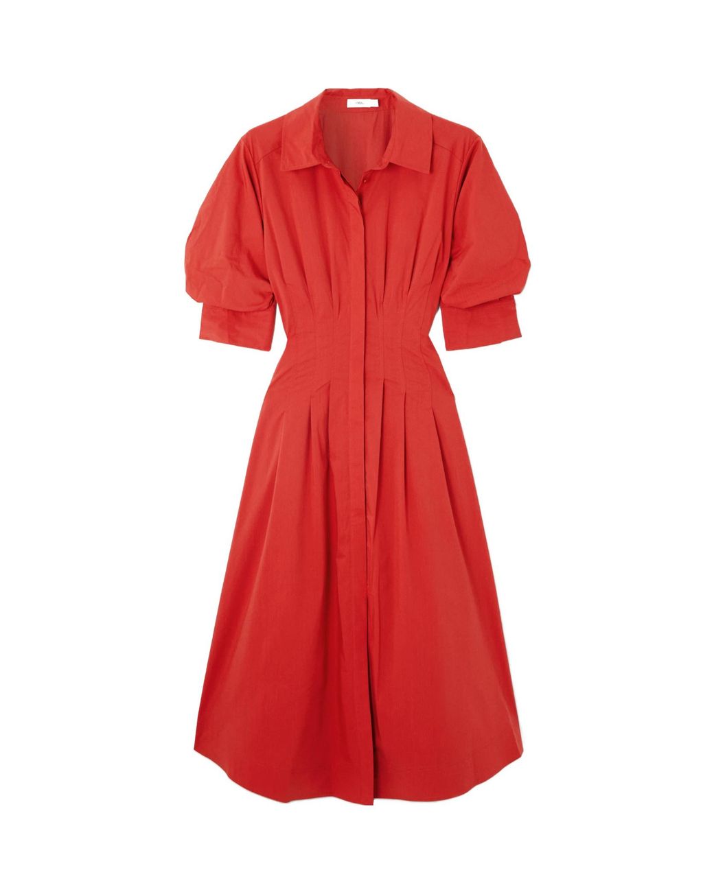 Jonathan Simkhai Red Jazz Pleated Cotton-Blend Poplin Midi Shirt Dress