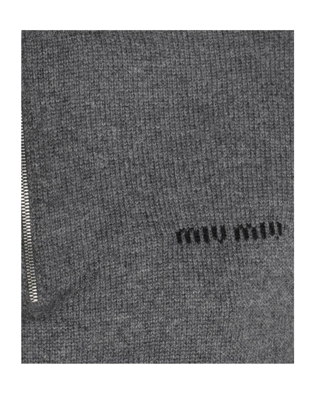 Miu Miu Gray Cashmere Half-Zipper Sweater