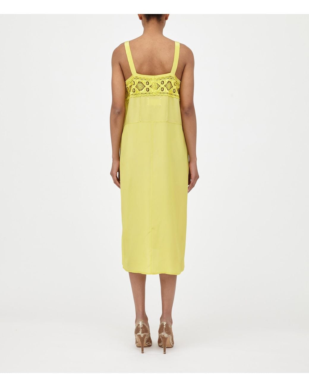 Maison Margiela Yellow Lace Trim Midi Dress