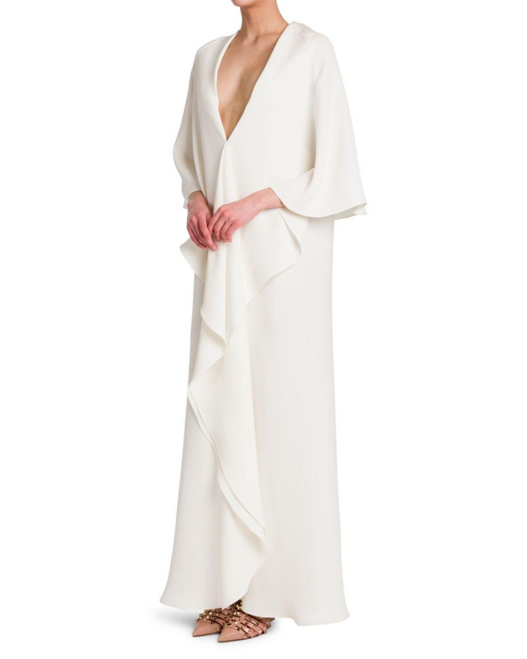 Valentino White V-Neck Draped Dress