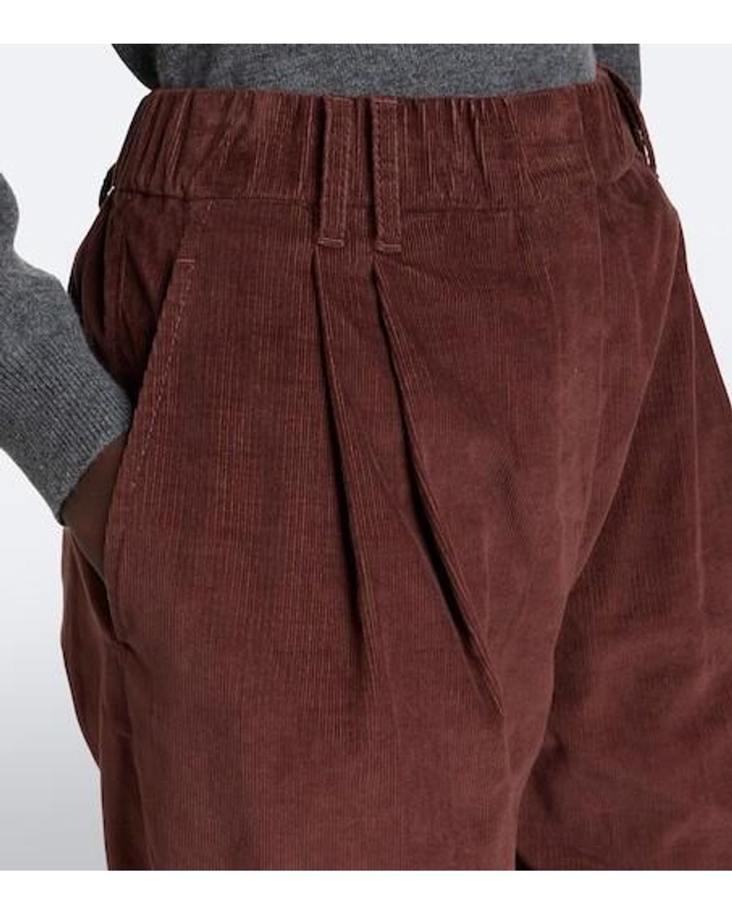 Brunello Cucinelli Red Monili Corduroy Wide-Leg Pants