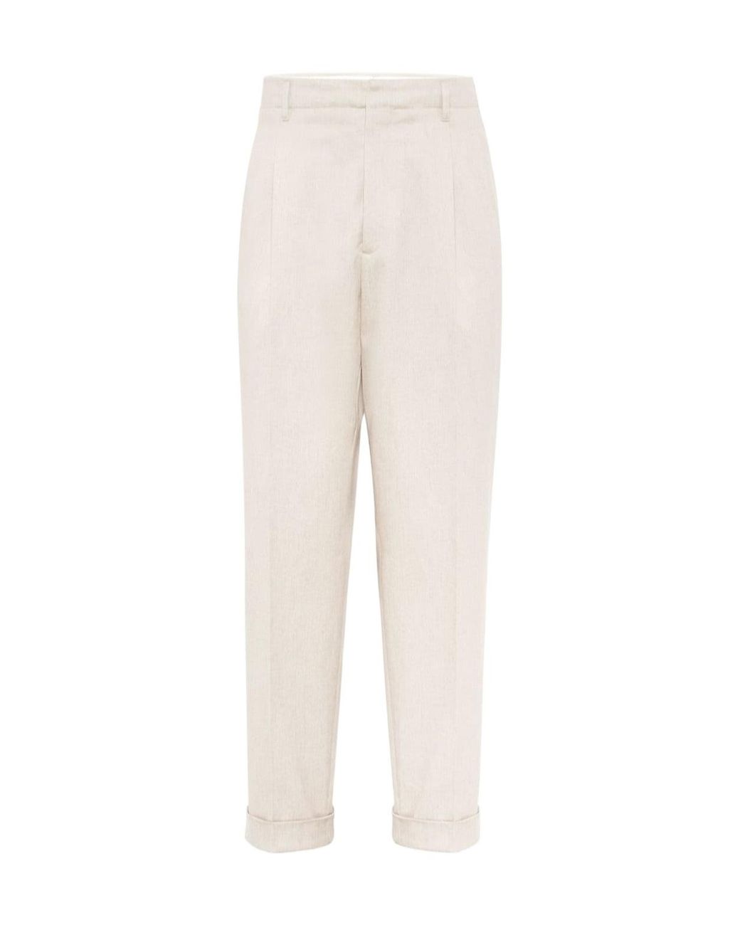 Brunello Cucinelli White Pleat-Detailing Tapered Trousers for men