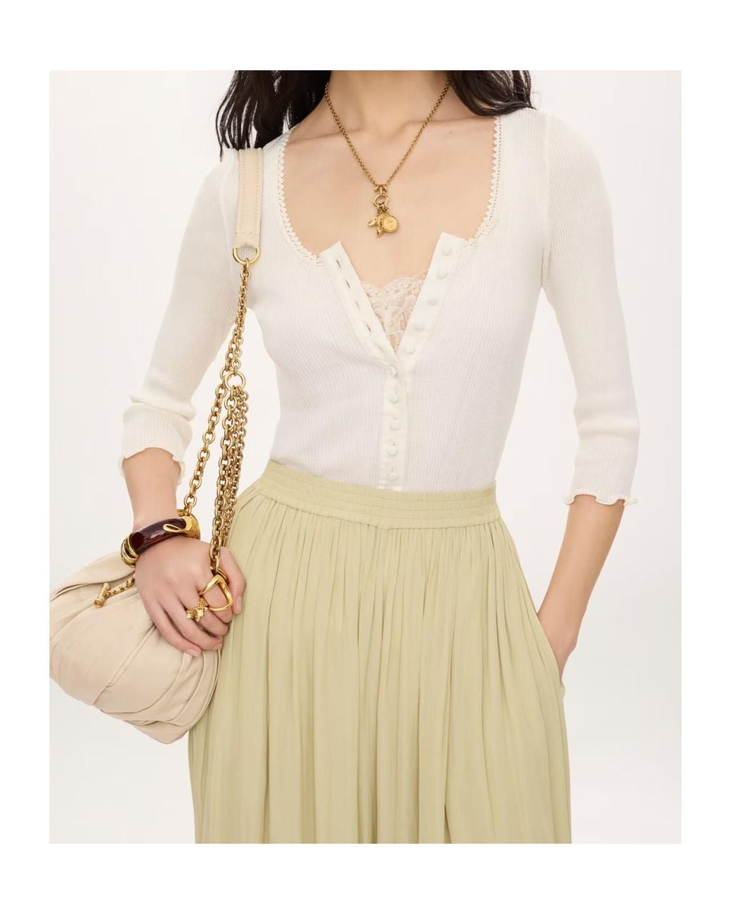 Chloé White Chloé Scoop-Neck Ribbed Top