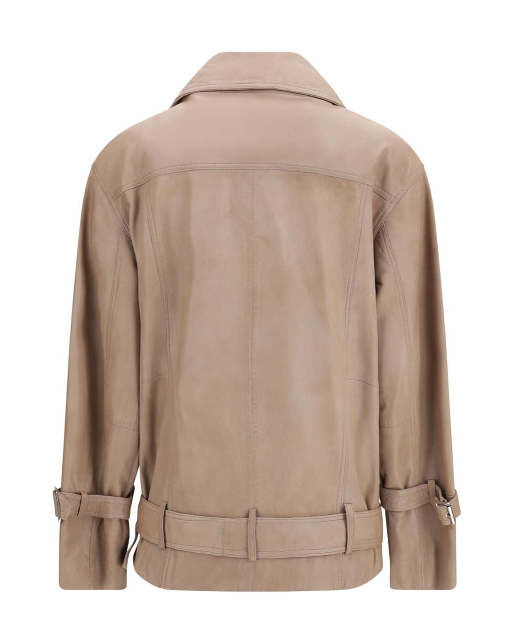 Pinko Brown Belted Leather Biker Jacket