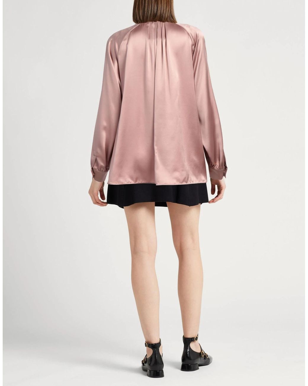Max Mara Pink Solid-Colored Satin Long-Sleeve Top