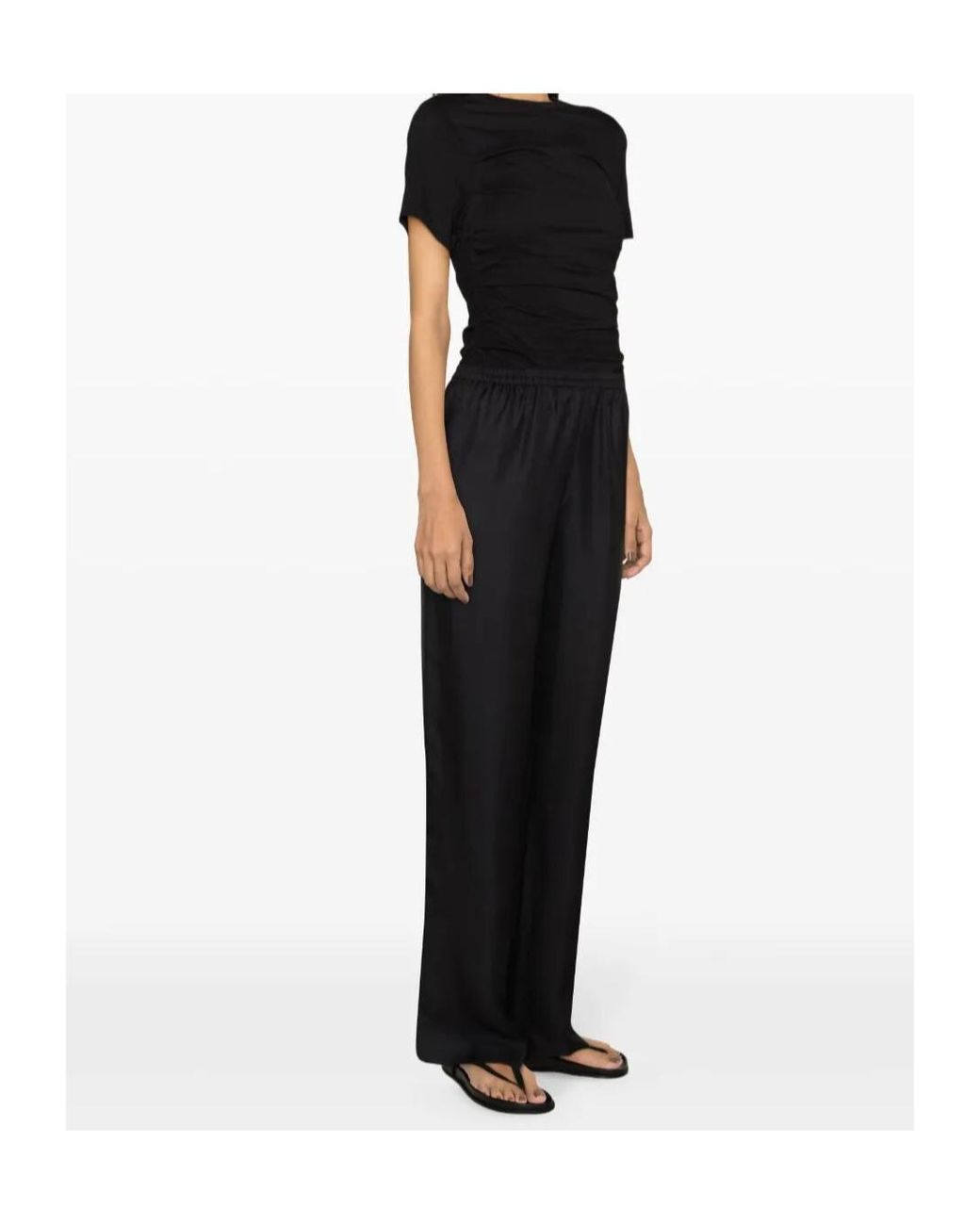 Loulou de Saison Black Alera Elastic-Waist Wide-Leg Pants