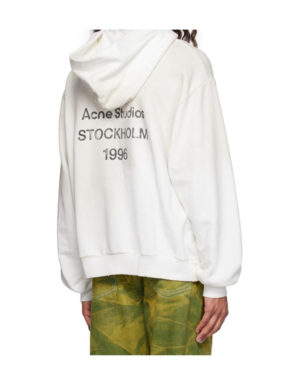 Acne White Logo Printed Long-Sleeved Hoodie for men