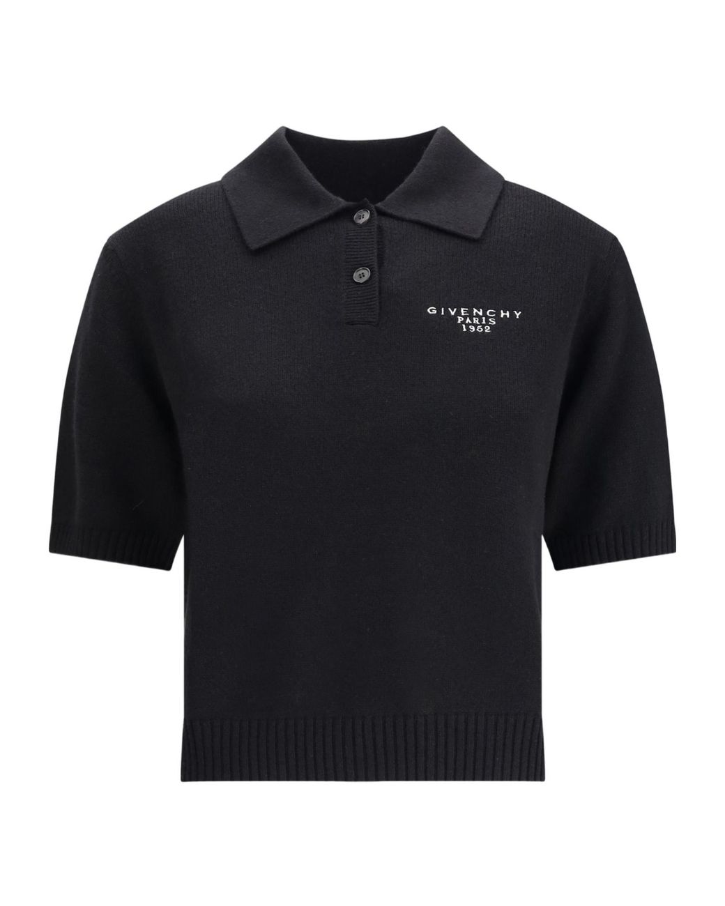 Givenchy Black Paris 1952 Embroidered Knit Polo Top