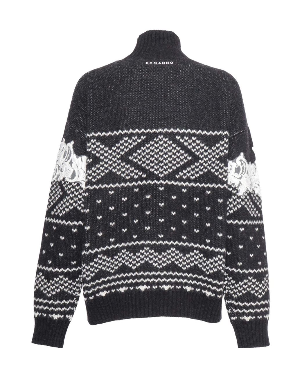 ERMANNO FIRENZE Multicolor Intarsia Lace-Knit Sweater