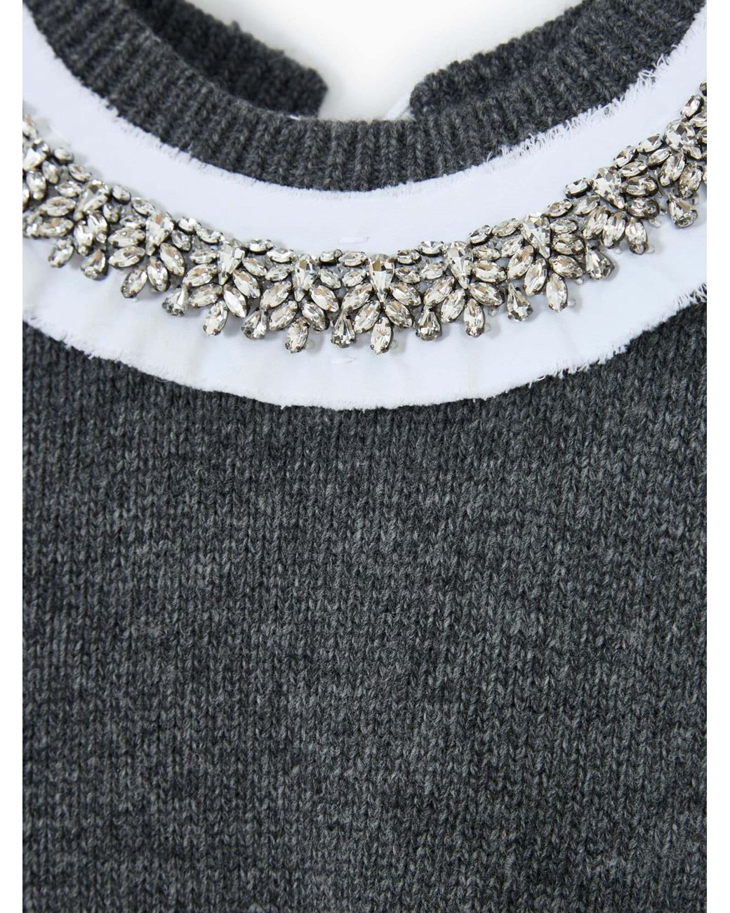 Prada Gray Embellished Collar Short-Sleeved Knitted Jumper